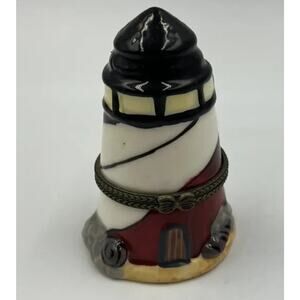 Vintage Hand Painted Ceramic Nautical Lighthouse Hinged‎ Trinket Box
